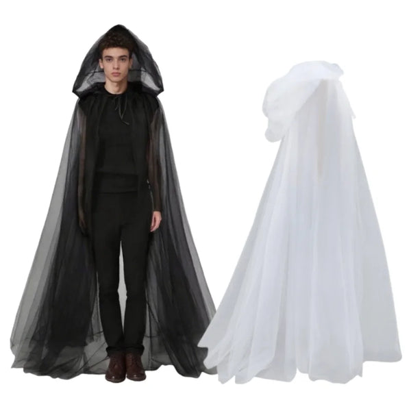 Cape à capuche en tulle, noir ou blanc