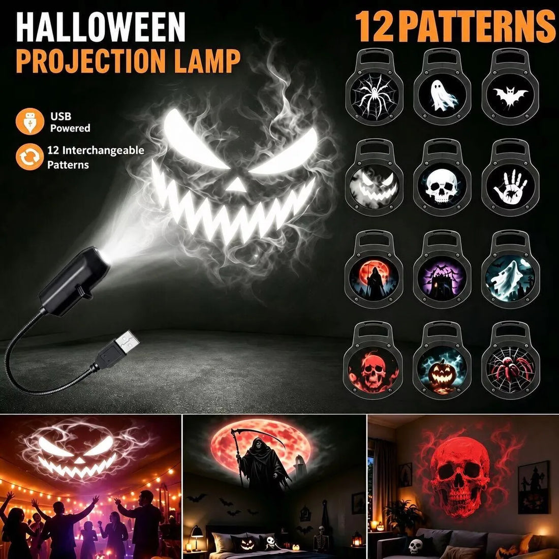 Projecteur LED fantômes et crânes