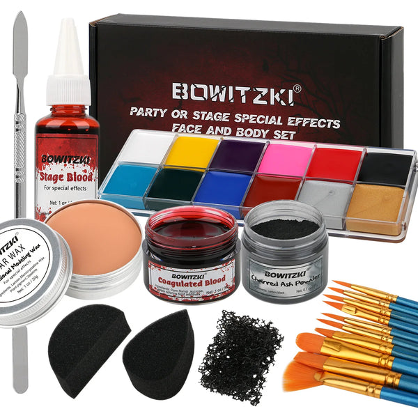 Kit maquillage SFX : faux sang, cire, cendres