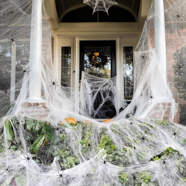 Toile d'araignée extensible avec fausses araignées (env. 18 m²), décoration Halloween intérieur/extérieur