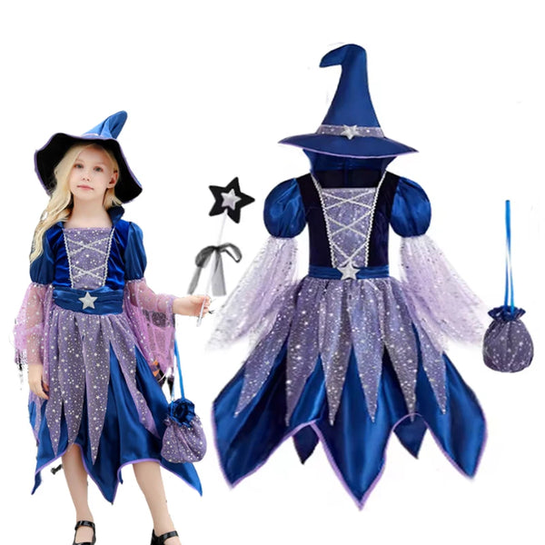 Robe de sorcière fille avec sac citrouille