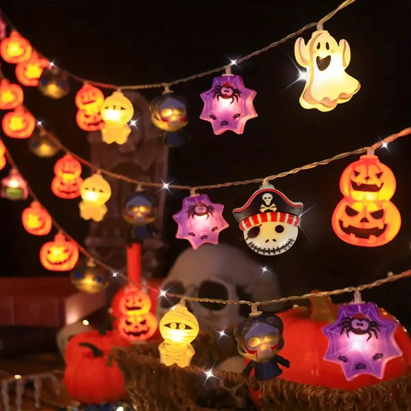 Guirlande LED Halloween citrouilles, fantômes et chauves-souris