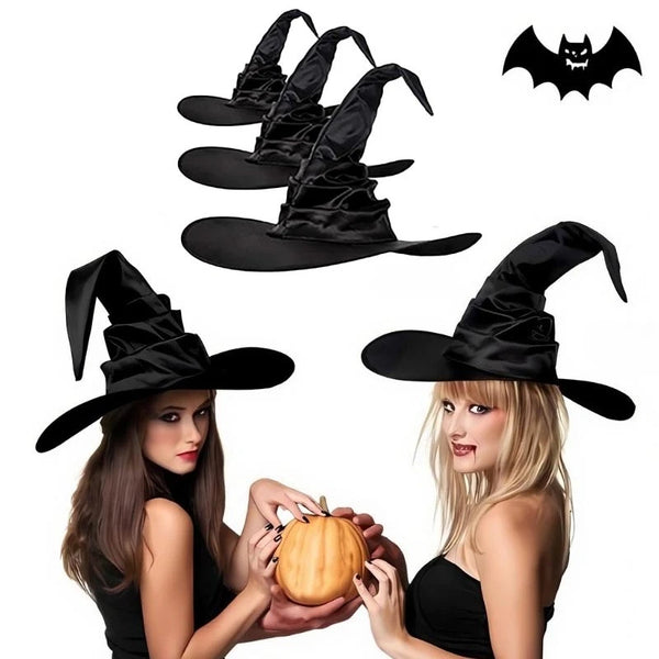 Chapeau de sorcière noir pliable, adulte