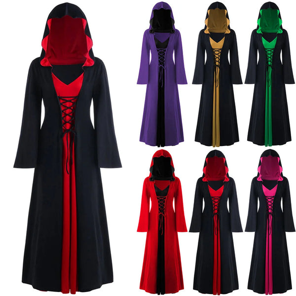 Robe médiévale à capuche lacée femme