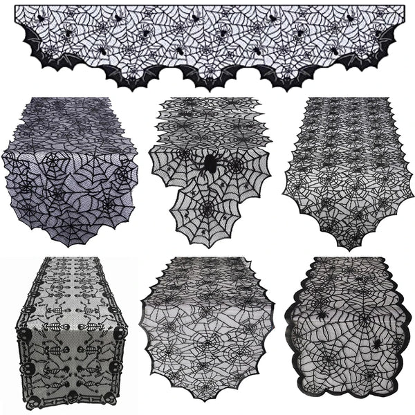 Chemin de table dentelle toile d'araignée noire